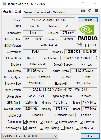 GPU-Z主界面 - 显卡详细信息